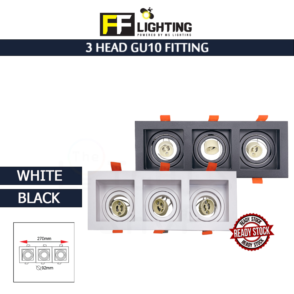FFL 3 Head GU10 Fitting Black/White#FF Lighting#GU10 Holder#Casing Frame#Eyeball Downlight Housing#Spotlight Fitting