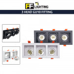 FFL 3 Head GU10 Fitting Black/White#FF Lighting#GU10 Holder#Casing Frame#Eyeball Downlight Housing#Spotlight Fitting