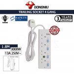 GONGNIU Trailing Socket 4 Gang-1.8Meter E3040-18#Bull#Basic Type#Sirim#Extension Socket#Cord Extension Plug#Adaptor#电线