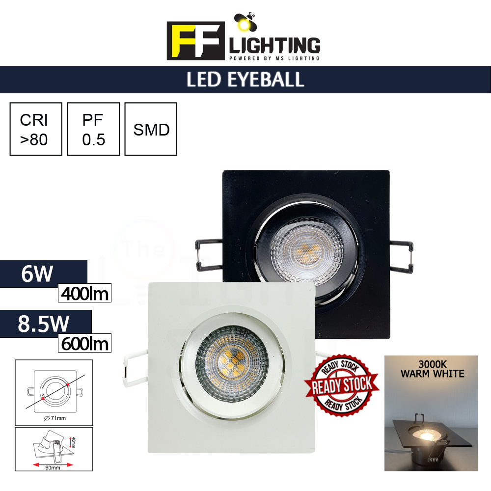 FFL Led Eyeball 6W/8.5W Square White/Black Warm White S2#FF Lighting#Spotlight#Downlight#Ceiling Light#Lampu Siling#灯