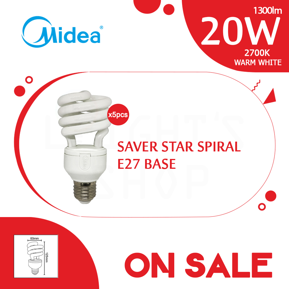 [Special Sales] Midea Saver Star Spiral Bulb 20W E27 Warm White X5pcs#Midea Bulb#E27 Bulb#Tornado Bulb#Mentol Lampu#电灯泡