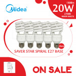 [Special Sales] Midea Saver Star Spiral Bulb 20W E27 Warm White X5pcs#Midea Bulb#E27 Bulb#Tornado Bulb#Mentol Lampu#电灯泡
