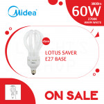 [Special Sales] Midea Lotus Saver Bulb 60W E27 Warm White X3pcs#E27 Bulb#Mentol Lingkaran#Lampu Kilang#Lampu Studio#电灯泡