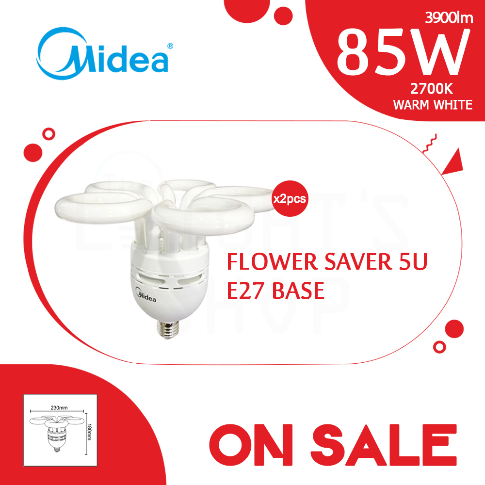 [Special Sales] Midea Flower Saver 5U Bulb 85W E27 Warm White X2pcs#Mentol Lingkaran#Lampu Kilang#Lampu Studio#Mentol#电灯