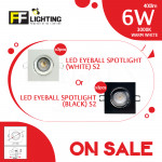 [Special Sales] FFL Led Eyeball 6W Square White/Black Warm White S2#FF Lighting#Spotlight#Downlight#Ceiling Light#灯