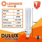 LEDVANCE OSRAM Dulux D PLC Type Bulb 18W Cool Daylight#Sirim Approved#G24 Bulb#2 Pin Bulb#Fluorescent Bulb#Mentol