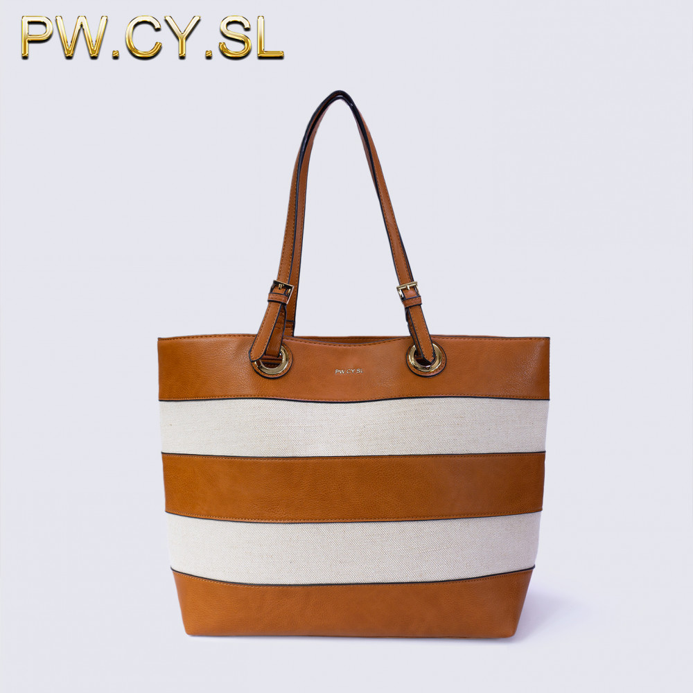 PW.CY.SL Handbag Tote Jalur Wanita Kulit PU/PVC