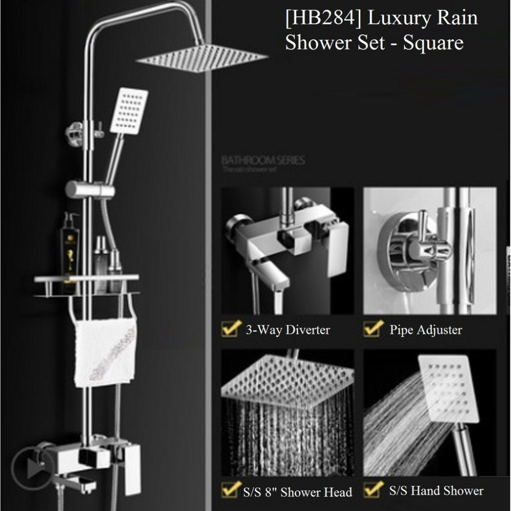 [HB284] Luxury Bath Rain Shower Exposed Shower Set For Water Heater / Square