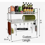 [HK176] CUSTOM LENGTH 94cm – 110cm 304 Stainless Steel 2 Tier Bowl Dish Rack