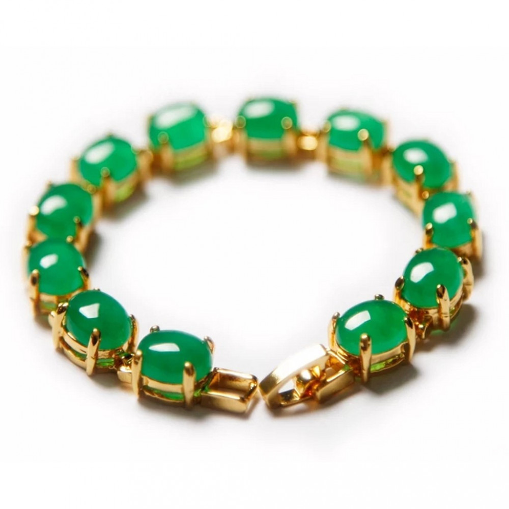 [PT124] Luxury Green Emerald Jade Gold Plating Korea Style Jewelry Bracelet