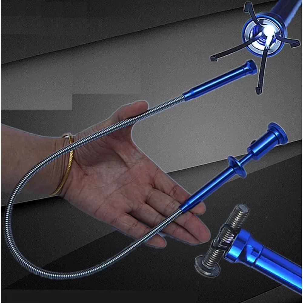 MIVITOOM Magnetic Drain Unblocker Hair Catcher With LED Light, Flexible Strong Grabber Pick-up Tool 60cm, Retractable Claw Retriever Stick, Use To Grab Hair, Trash, Important Stuff