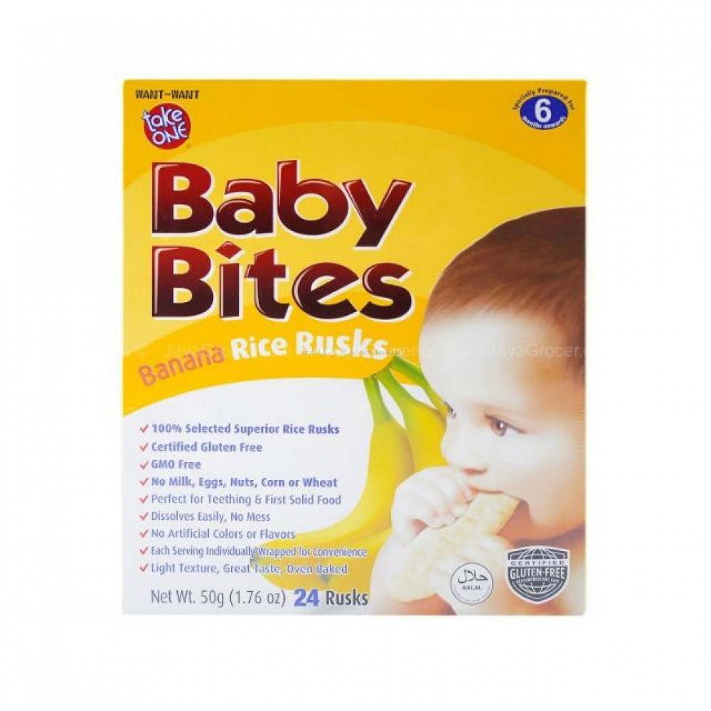 Take one Baby Bites Banana Rice Rusks 50g Take one Baby Bites Banana Rice Rusks 50g