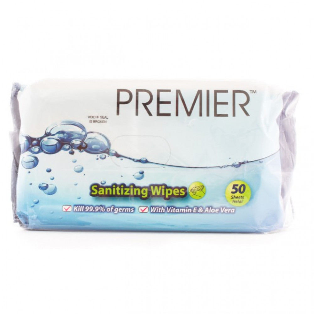 PREMIER SANITIZING WIPES 50s TWINPACK (2X50s) I l PREMIER SANITIZING WIPES 50s TWINPACK (2X50s) I l