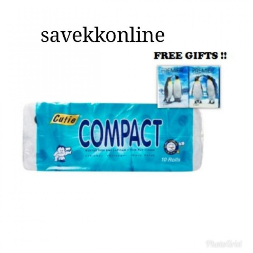 CUTIE COMPACT ROLL TISSUE (10 ROLLS) WITH FOC TWO(2) PREMIER HANKY TISSUE ! CUTIE COMPACT ROLL TISSUE (10 ROLLS) WITH FOC TWO(2) PREMIER HANKY TISSUE !