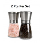 Stainless Steel Brushed Mill Salt Pepper Manual Bottle Grinder Glass Bottle x 2 Pcs