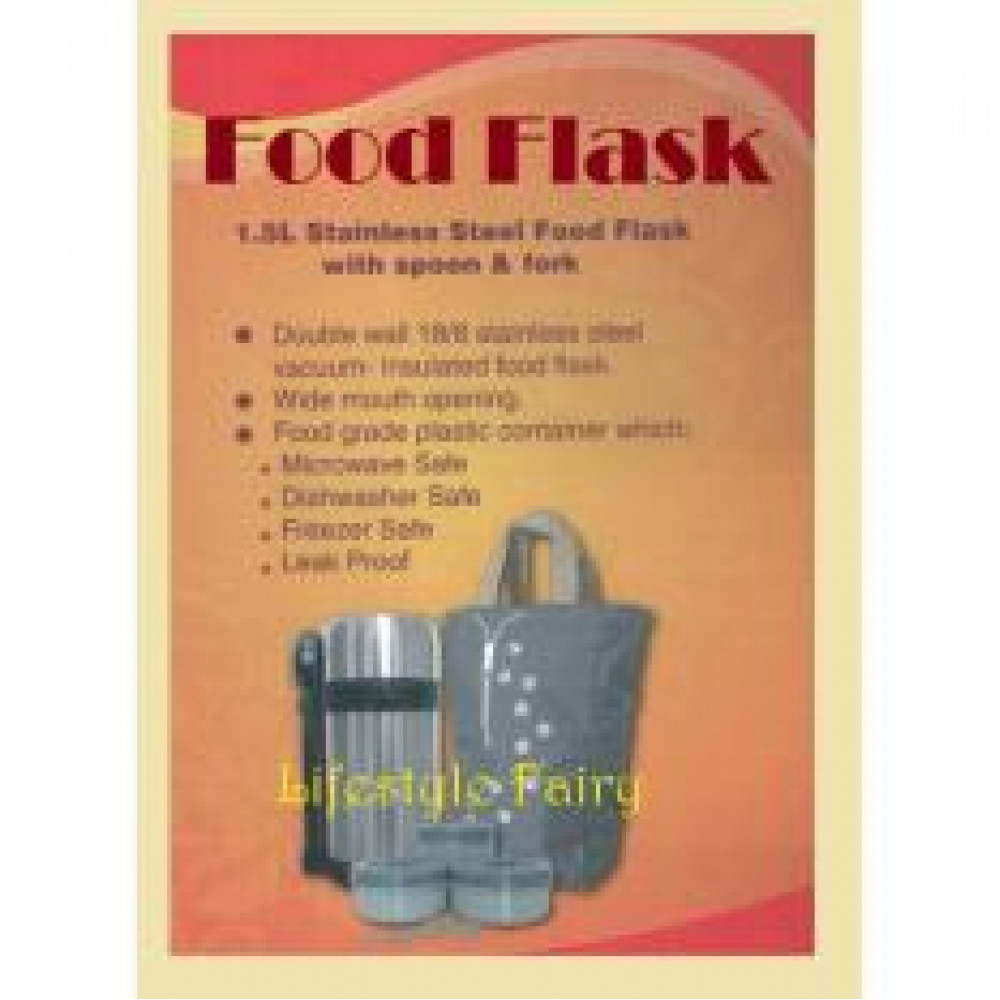 1.5L Stainless Steel Food Flask With Spoon & Fork 1.5L Stainless Steel Food Flask With Spoon & Fork