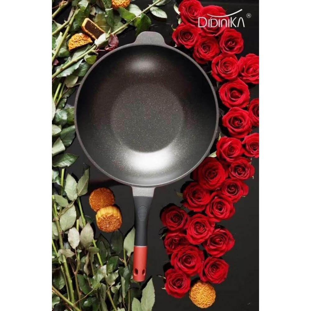 KOREA DIDINIKA 32CM NON STICK MARBLE CERAMIC WOK WITH COVER