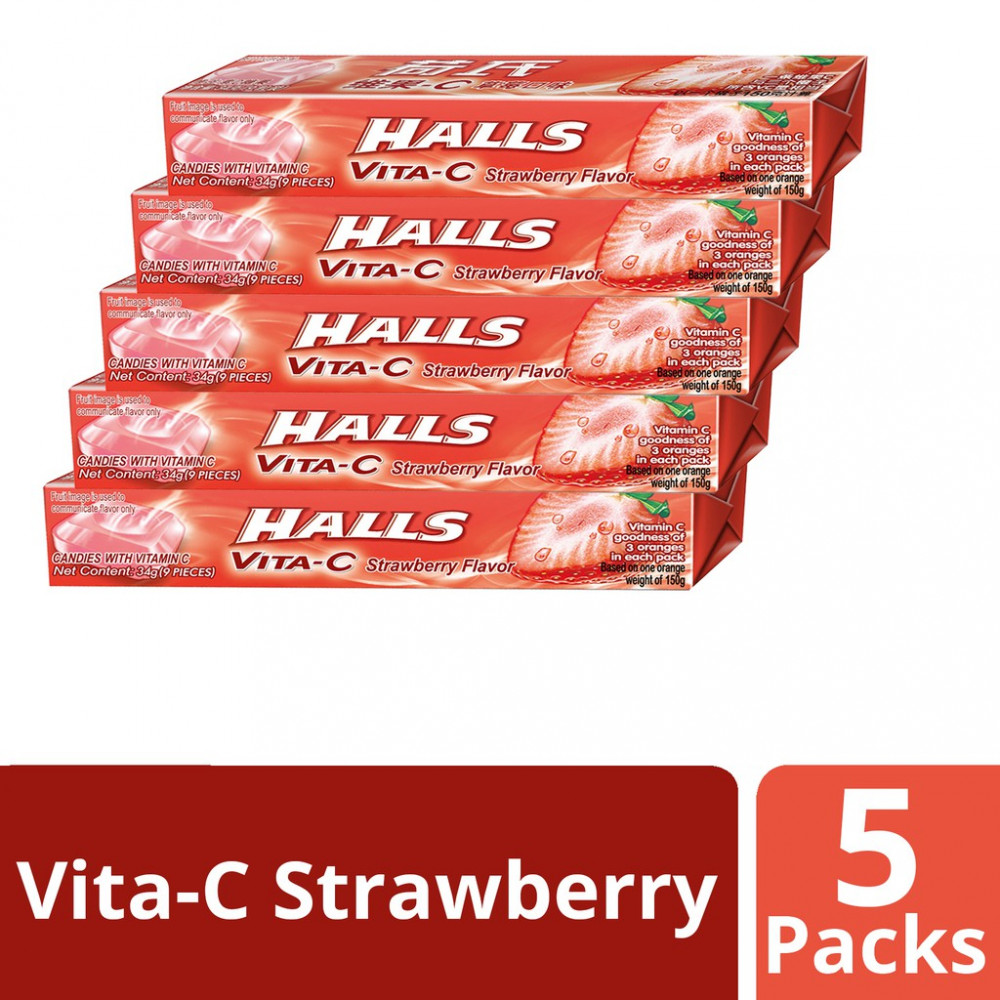 Halls Vita-C Stick Candy - Strawberry Mint (34g x 5) Halls Vita-C Stick Candy - Strawberry Mint (34g x 5)