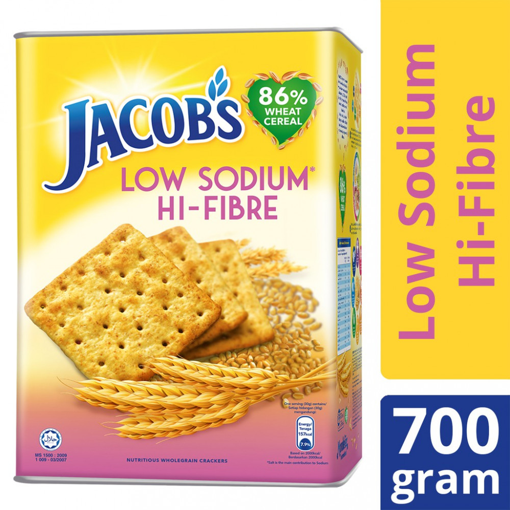 Jacob's Low Sodium High Fibre Crackers Tin (700g) Jacob's Low Sodium High Fibre Crackers Tin (700g)
