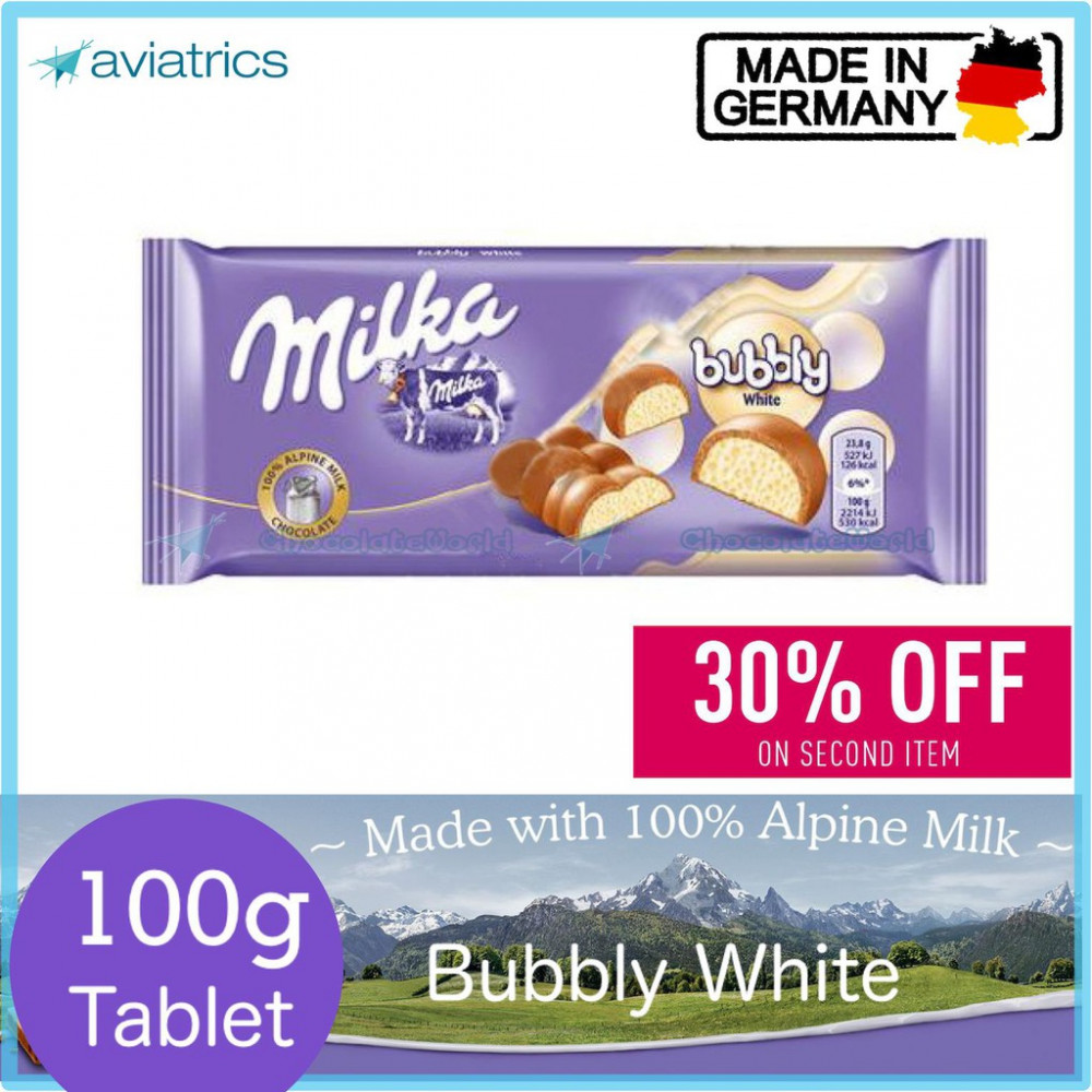 Milka White Bubbly Milk Chocolate Bar 100g (Made in Germany) Milka White Bubbly Milk Chocolate Bar 100g (Made in Germany)