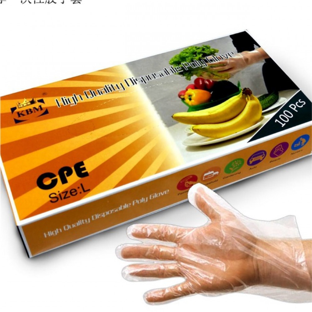 KBM CPE High Quality Disposable Poly Glove Size L 100Pcs KBM CPE High Quality Disposable Poly Glove Size L 100Pcs