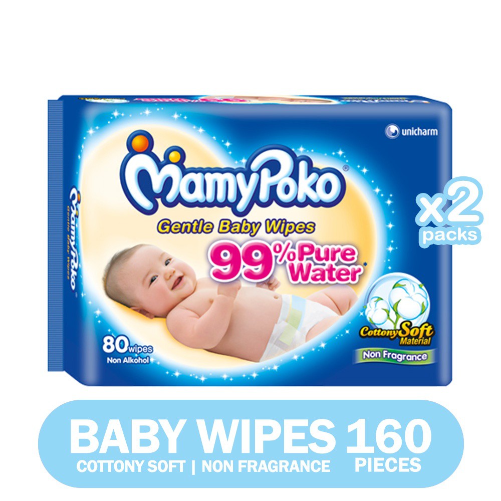 Mamypoko Gentle Baby Wipes Cottony Soft Material Non Fragance 80s (Twin Pack)-R/S Mamypoko Gentle Baby Wipes Cottony Soft Material Non Fragance 80s (Twin Pack)-R/S