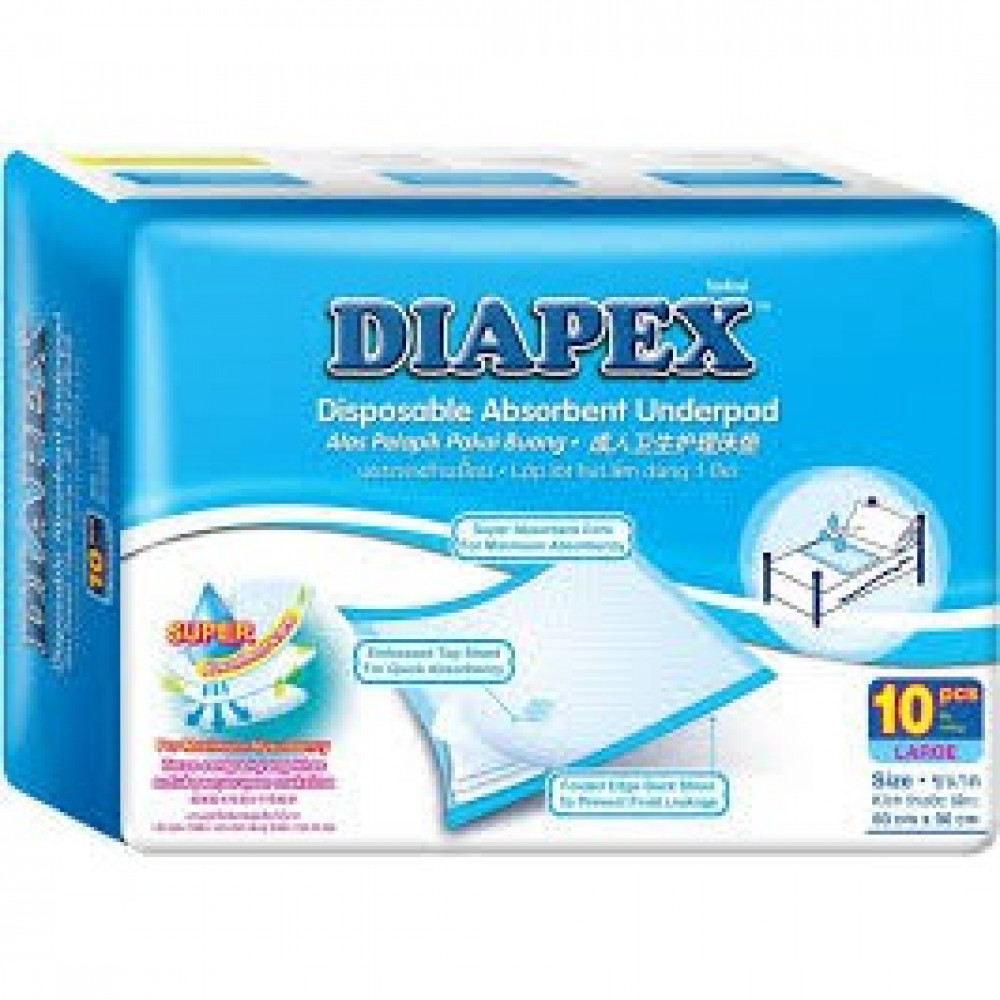Diapex Disposable Absorbent Underpad 10 pcs ( Size 60 x 90 cm) -Ready Stock Diapex Disposable Absorbent Underpad 10 pcs ( Size 60 x 90 cm) -Ready Stock