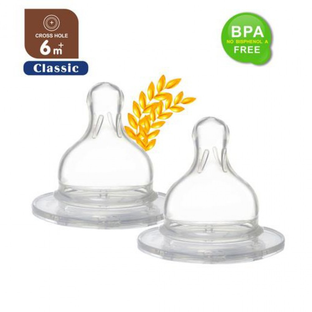 Puku Wide Neck Silicone Nipple Classic 2Pcs (6M+) Cross Hole-Ready Stock Puku Wide Neck Silicone Nipple Classic 2Pcs (6M+) Cross Hole-Ready Stock