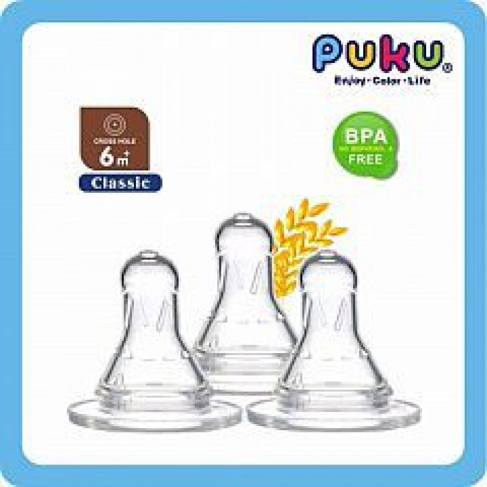 Puku Standard Neck Silicone Nipple Natural 3 Pcs (6M+) (Cross Hole)-Ready Stock Puku Standard Neck Silicone Nipple Natural 3 Pcs (6M+) (Cross Hole)-Ready Stock