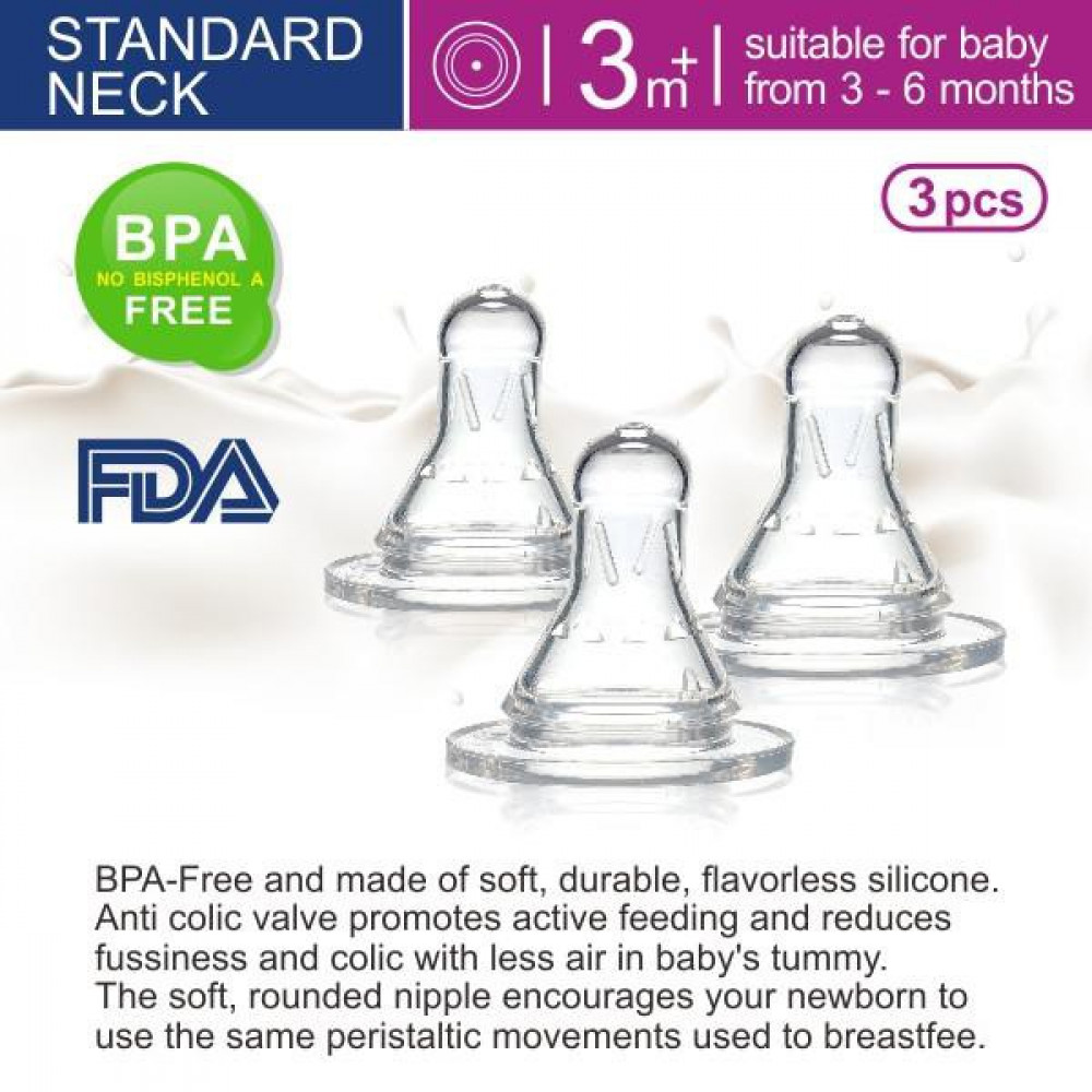 Puku Standard Neck Silicone Nipple Classic 3 Pcs (3M+) (Cross Hole)-Ready Stock Puku Standard Neck Silicone Nipple Classic 3 Pcs (3M+) (Cross Hole)-Ready Stock