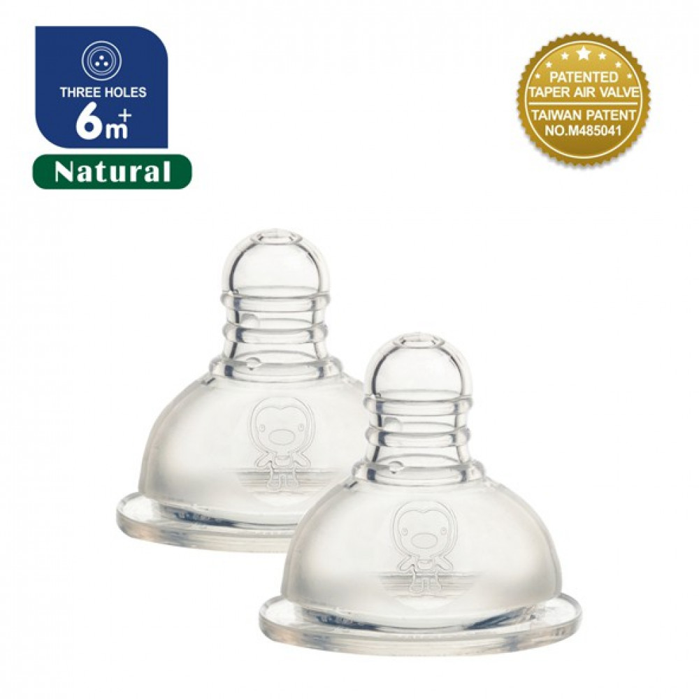 Puku Breast - Like Silicone Nipple Natural Wide Neck 2 Pcs (6M+) Three Holes-Ready Stock Puku Breast - Like Silicone Nipple Natural Wide Neck 2 Pcs (6M+) Three Holes-Ready Stock