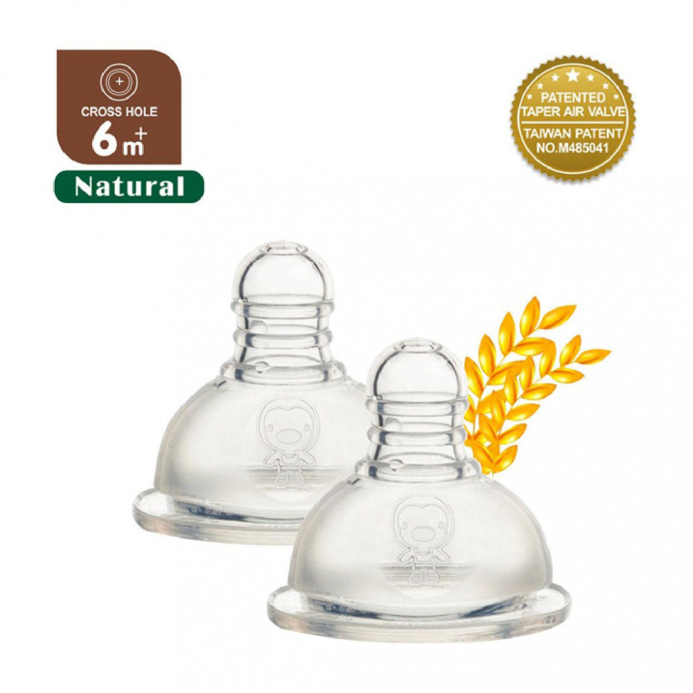 Puku Breast - Like Silicine Nipple Natural Wide Neck 2Pcs (6M+) Cross Hole-Ready Stock Puku Breast - Like Silicine Nipple Natural Wide Neck 2Pcs (6M+) Cross Hole-Ready Stock