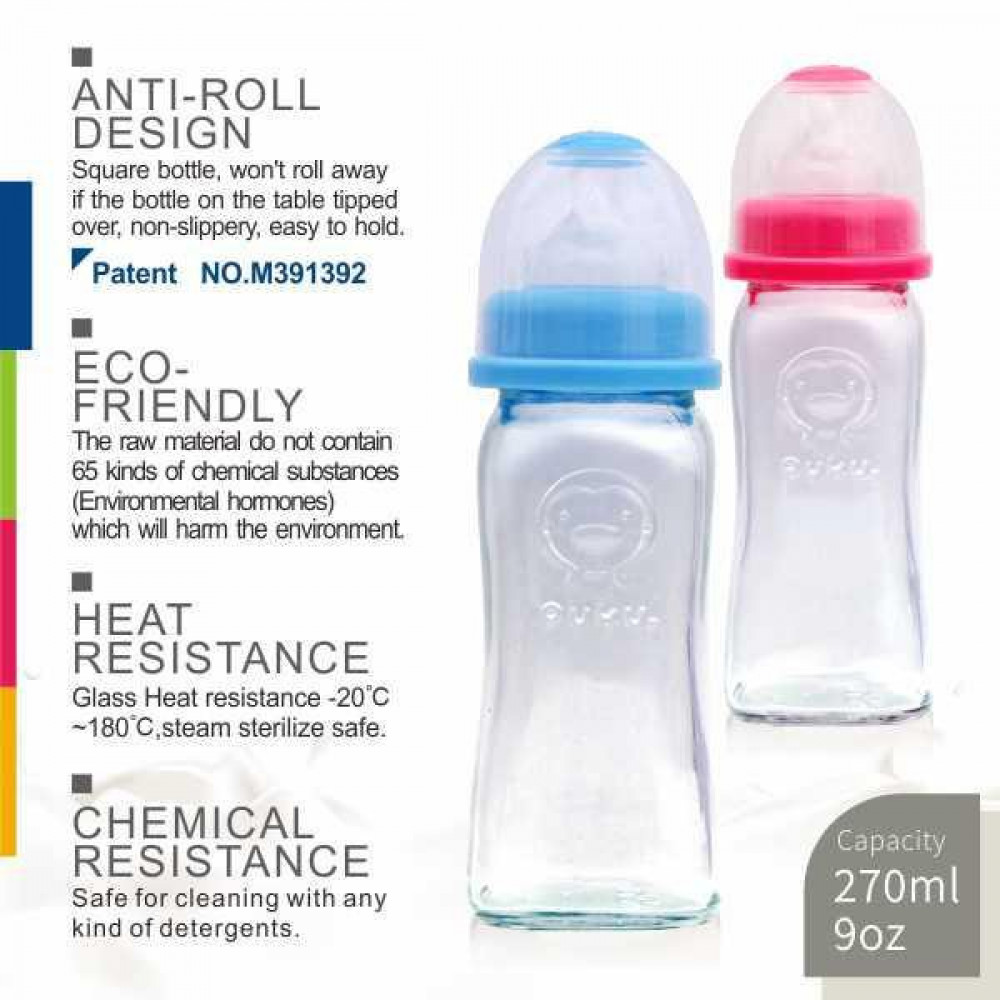Puku Glass Feeding Bottle 270CC-Ready Stock Puku Glass Feeding Bottle 270CC-Ready Stock