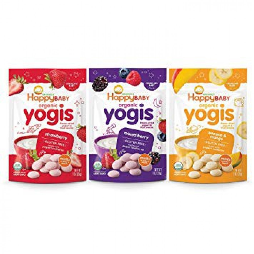 Happy Family Organics, Organic Yogis, Freeze Dried Yogurt & Fruit Snacks-R.Stock Happy Family Organics, Organic Yogis, Freeze Dried Yogurt & Fruit Snacks-R.Stock
