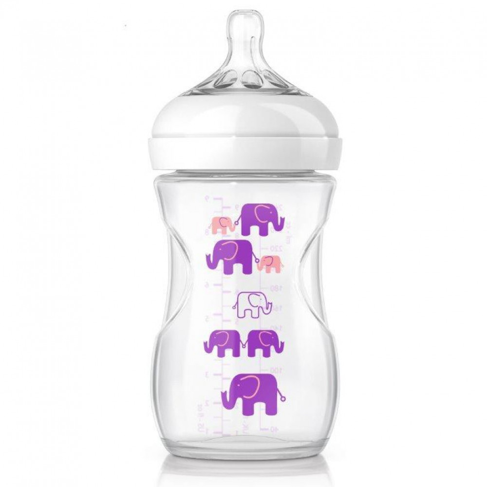 Avent Natural Exclusive Elephant Design Bottle Pink & Purple Avent Natural Exclusive Elephant Design Bottle Pink & Purple