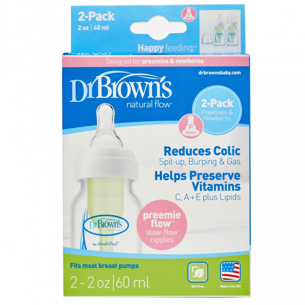Dr Brown's Narrow Neck Options Baby Bottle 2OZ/60ML - Twin (Preemie Flow)-Ready Stock Dr Brown's Narrow Neck Options Baby Bottle 2OZ/60ML - Twin (Preemie Flow)-Ready Stock