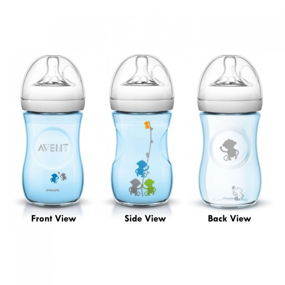 Avent Natural Special Monkey Design Bottle Blue Avent Natural Special Monkey Design Bottle Blue