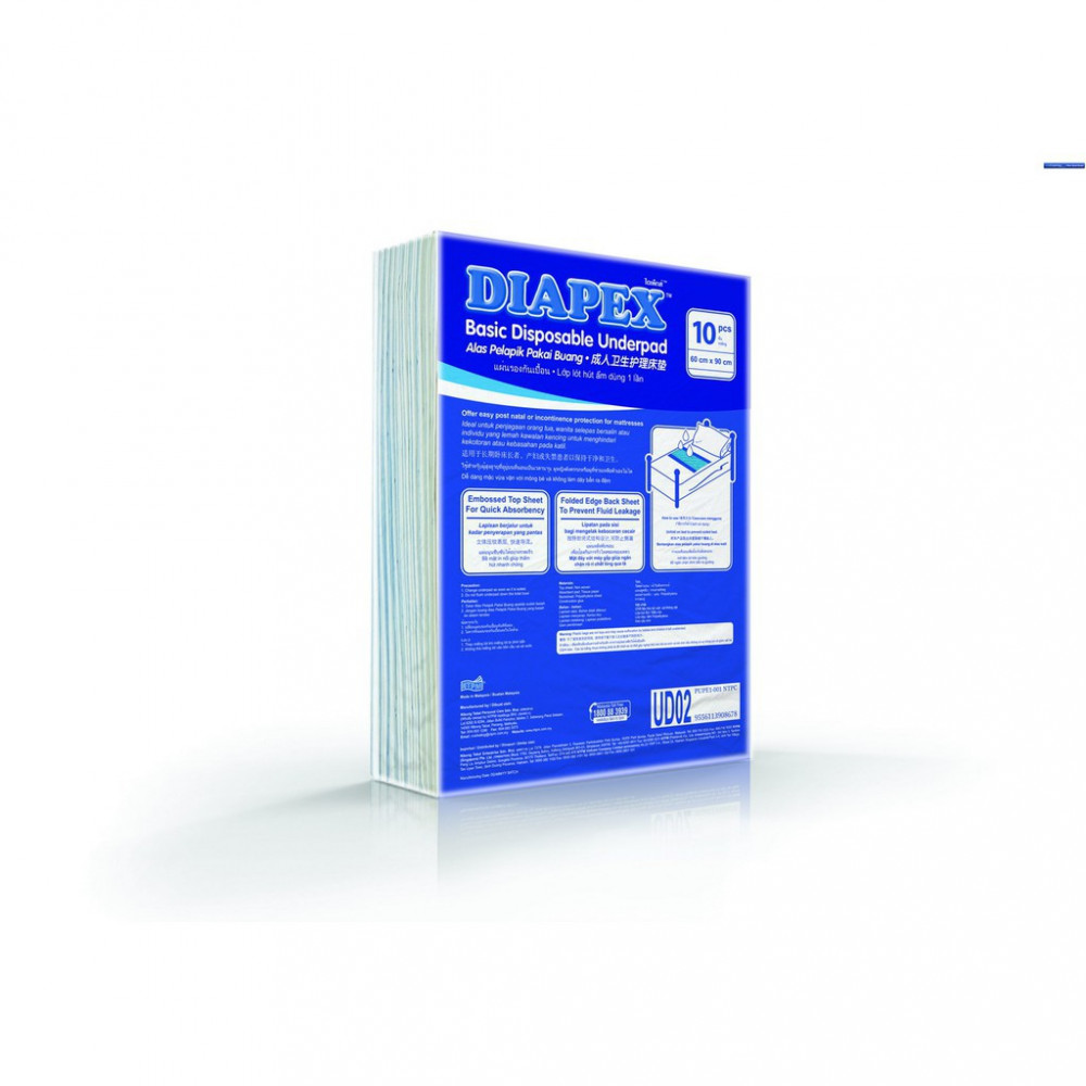 Diapex Basic Disposable Underpad (60cm x 90 cm) - 10 Pcs x 12 Packets-Ready Stock Diapex Basic Disposable Underpad (60cm x 90 cm) - 10 Pcs x 12 Packets-Ready Stock