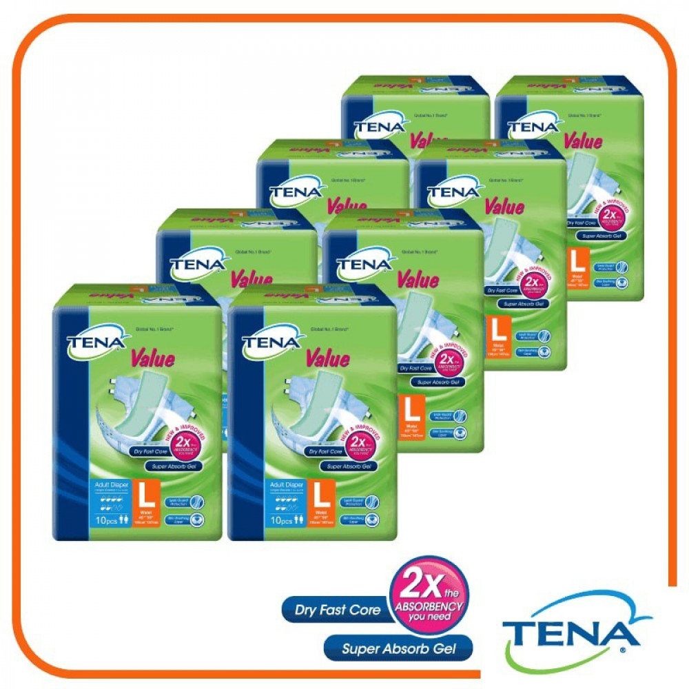Tena Value Adult Diaper L 10pcs ( L10 X 8s)-Ready Stock Tena Value Adult Diaper L 10pcs ( L10 X 8s)-Ready Stock