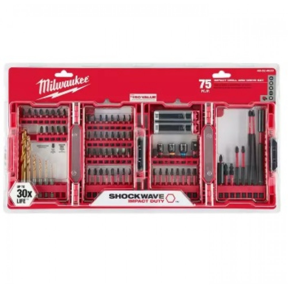 MILWAUKEE 75PCS SHOCKWAVE IMPACT DRILL & DRILL BIT SET (48324030)