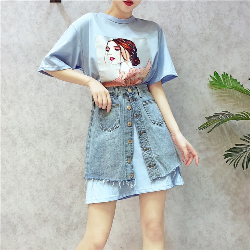 Korean 3d DressT Jeans Skirt Irregular Korean 3d DressT Jeans Skirt Irregular