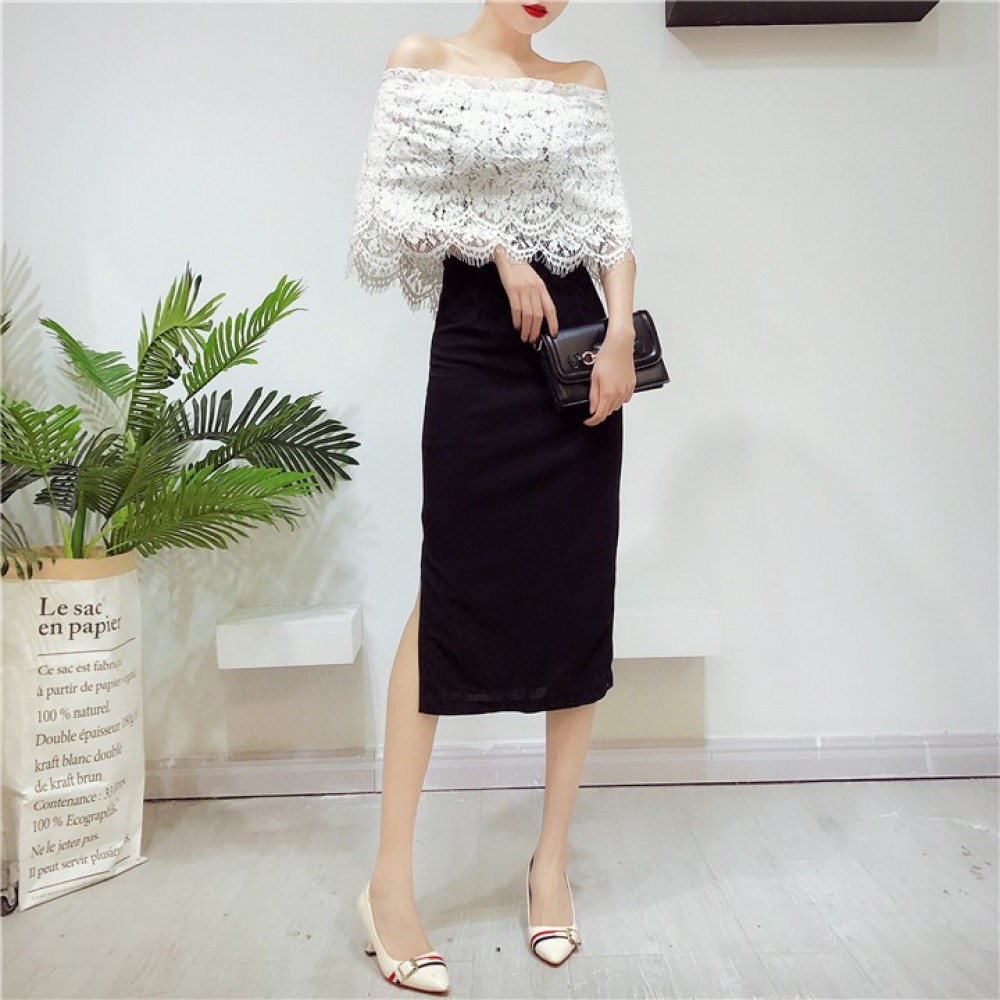 Off shoulder lace long dress 一字领蕾丝连身裙 Off shoulder lace long dress 一字领蕾丝连身裙