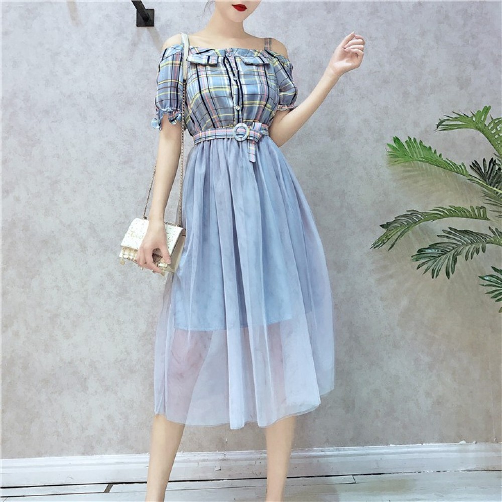 Summer Sling lattice splicing mesh dress 吊带格子网纱连身裙 Summer Sling lattice splicing mesh dress 吊带格子网纱连身裙