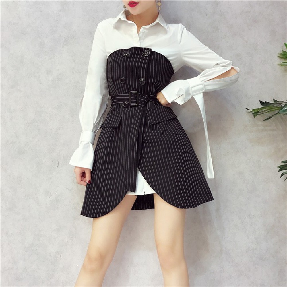 Double Breasted Striped Tube Top Dress Trendy Set 双排扣条纹抹胸连身裙 Double Breasted Striped Tube Top Dress Trendy Set 双排扣条纹抹胸连身裙