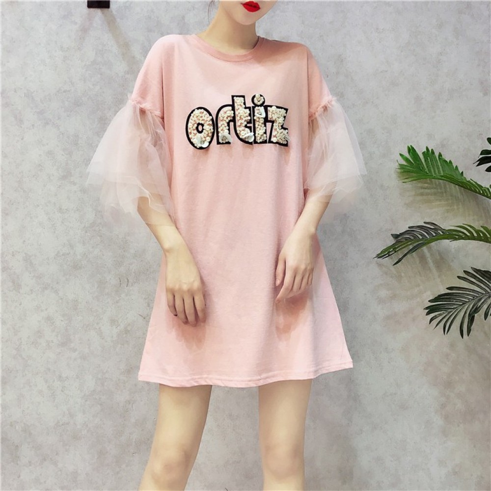 Korean loose ulzzang mesh beaded top 宽松网纱钉珠上衣 Korean loose ulzzang mesh beaded top 宽松网纱钉珠上衣