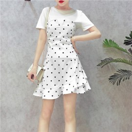 image of Summer set T-shirt wave point ruffle tube top Irregular dress 两件套T恤波点荷叶边抹胸连身裙
