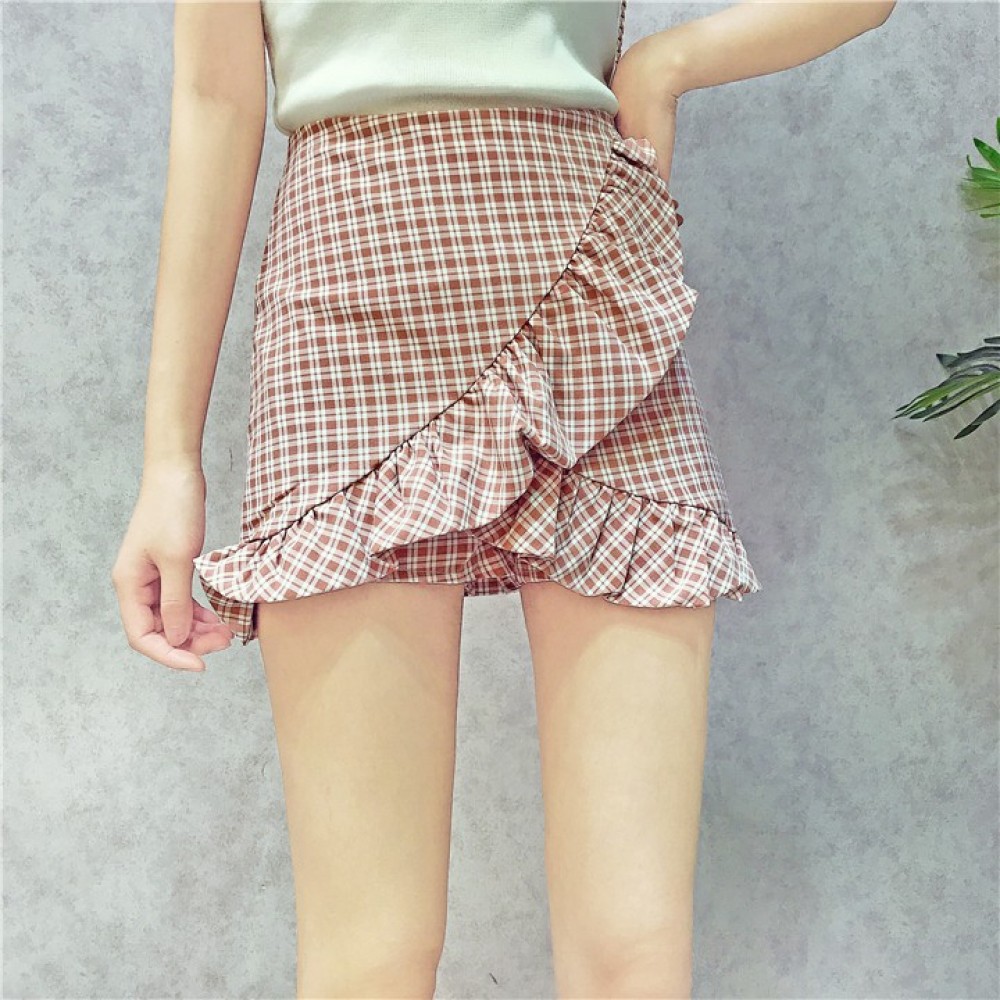 High waist Irregular lotus leaf lattice shorts skirt pants High waist Irregular lotus leaf lattice shorts skirt pants