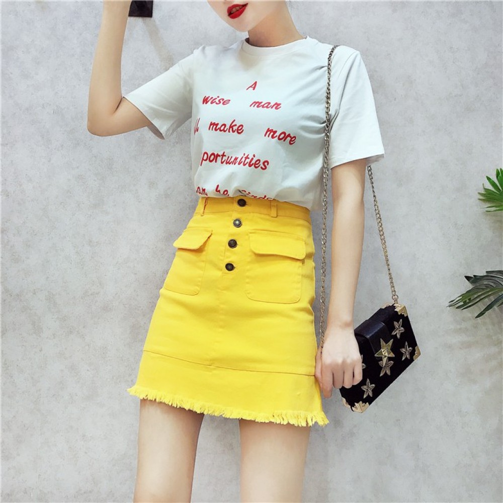 Women's white T + denim bag hip skirt *One Set Women's white T + denim bag hip skirt *One Set