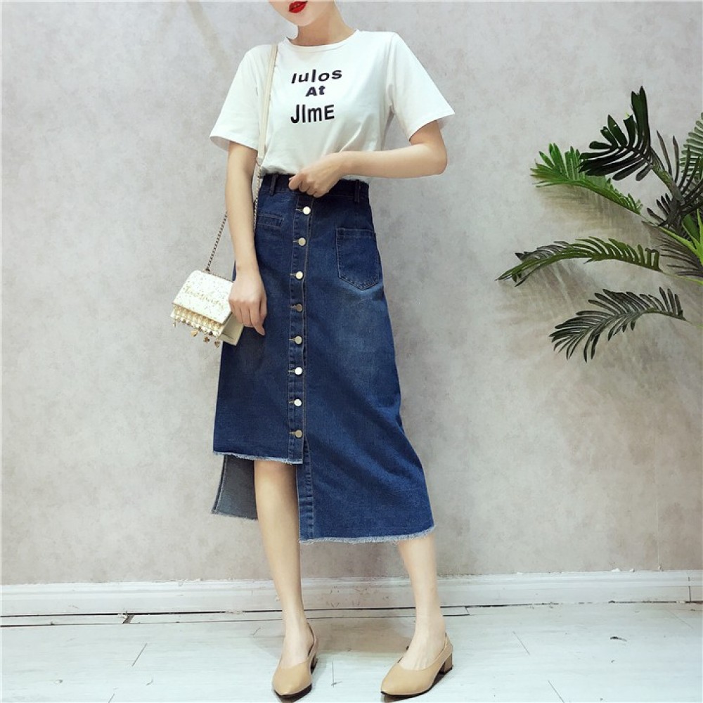 Korean White T + Jeans Irregular Skirts Korean White T + Jeans Irregular Skirts