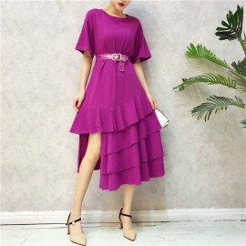 image of Transparent waistband irregular layer ruffle dress 透明腰带开叉不规则层荷叶边裙